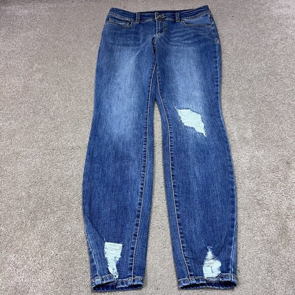 INC International Concepts Skinny Leg Jeans Blue Distressed Pockets Size 8 - Picture 1 of 12